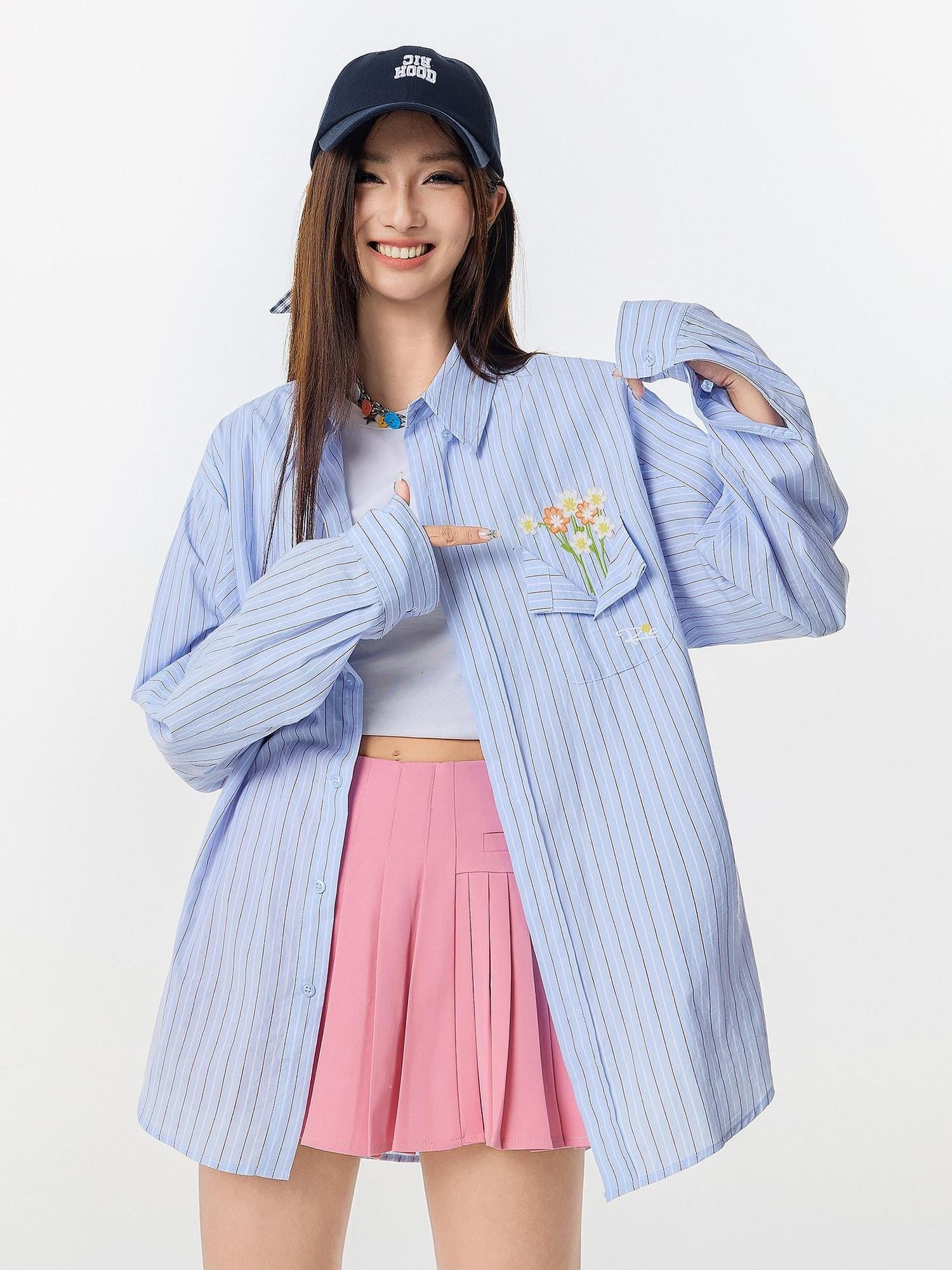 RickyisClown Pocket Vase Print Long Sleeve Shirt Jacket Men's Striped Shirts