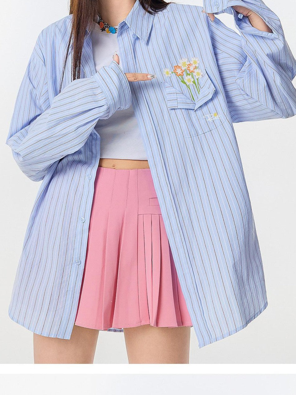 RickyisClown Pocket Vase Print Long Sleeve Shirt Jacket Men's Striped Shirts