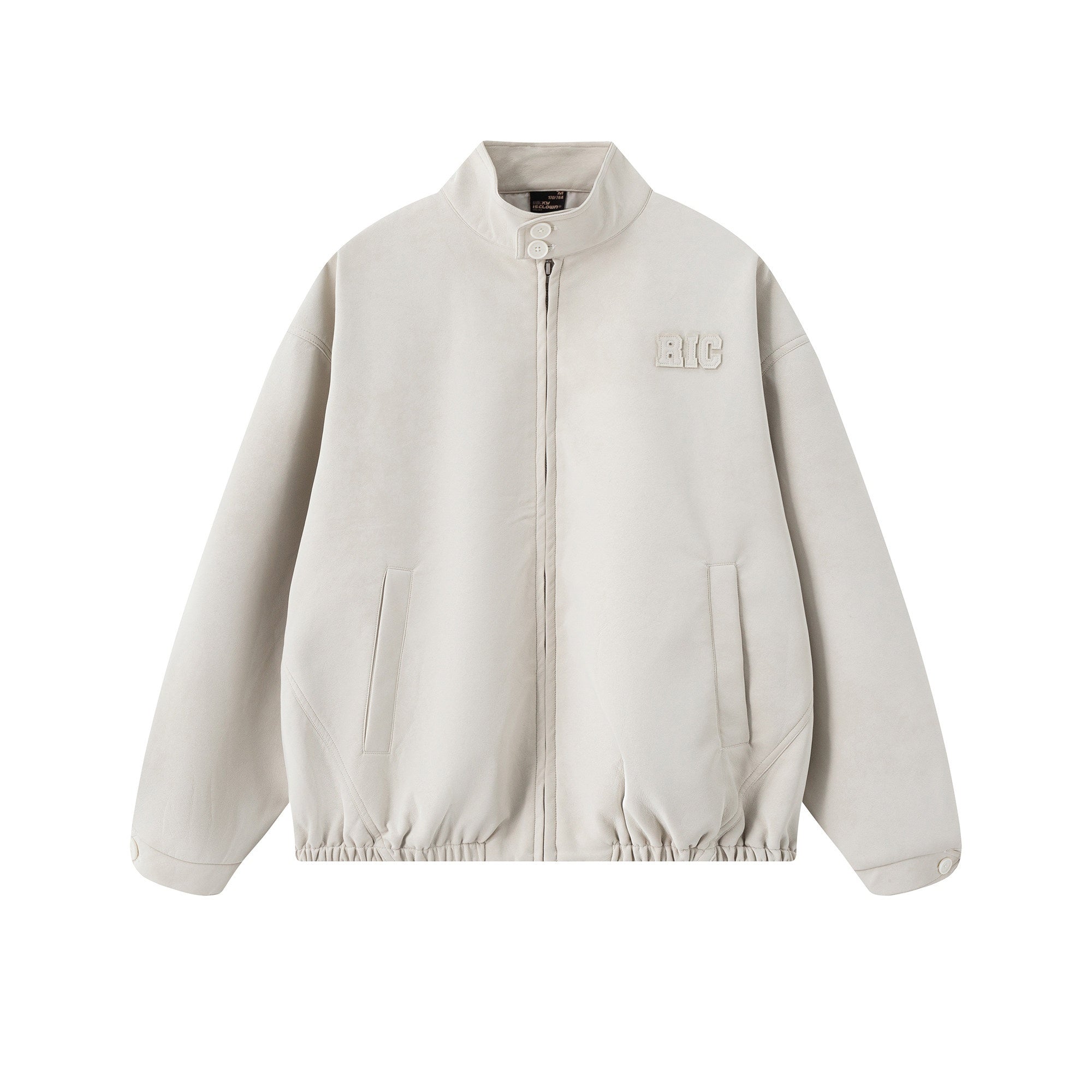 RickyisClown_Pu_Textured_Patch_Applique_Stand_Collar_Men's_Polyester_Harrington_Jackets_MISSTT