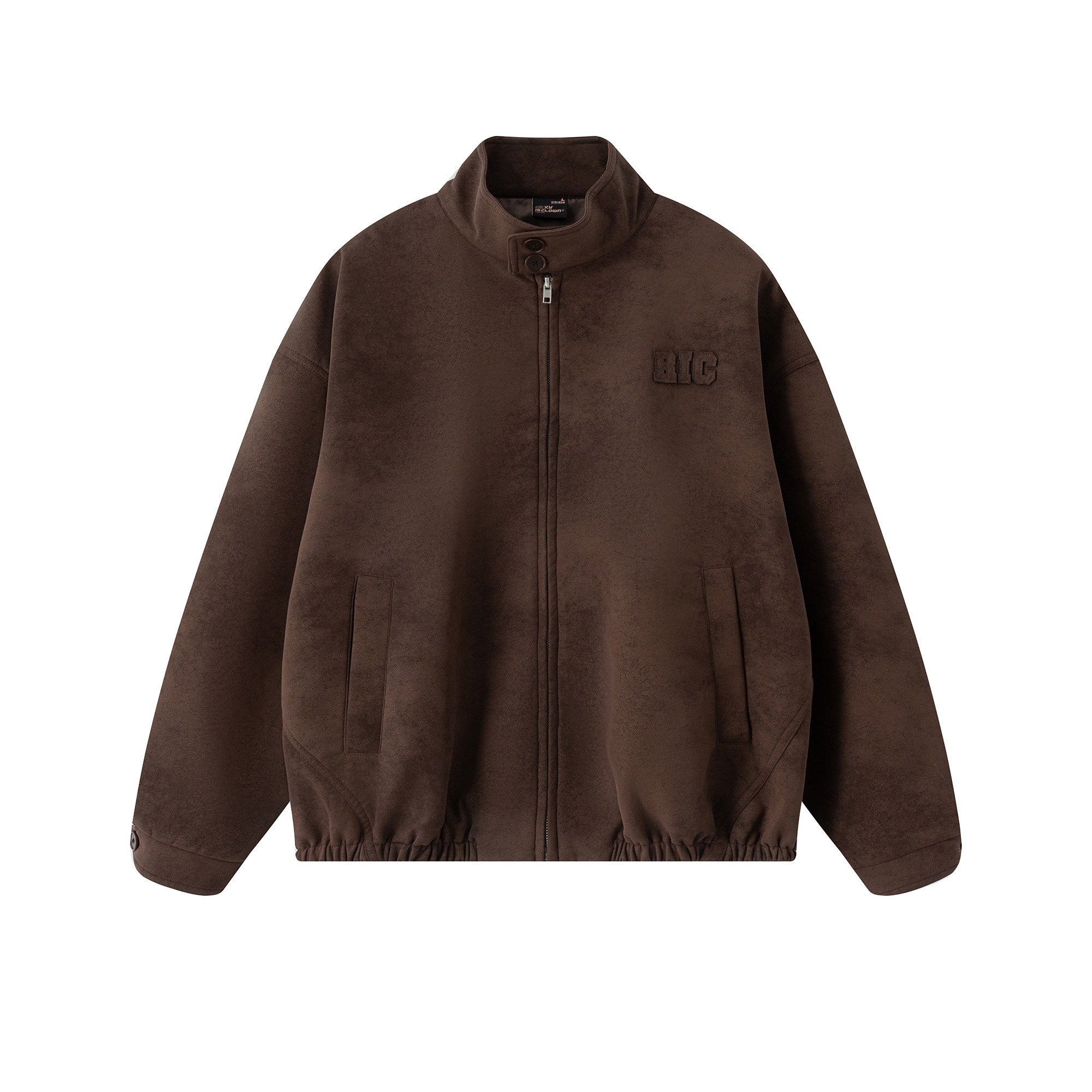 RickyisClown_Pu_Textured_Patch_Applique_Stand_Collar_Men's_Polyester_Harrington_Jackets_MISSTT