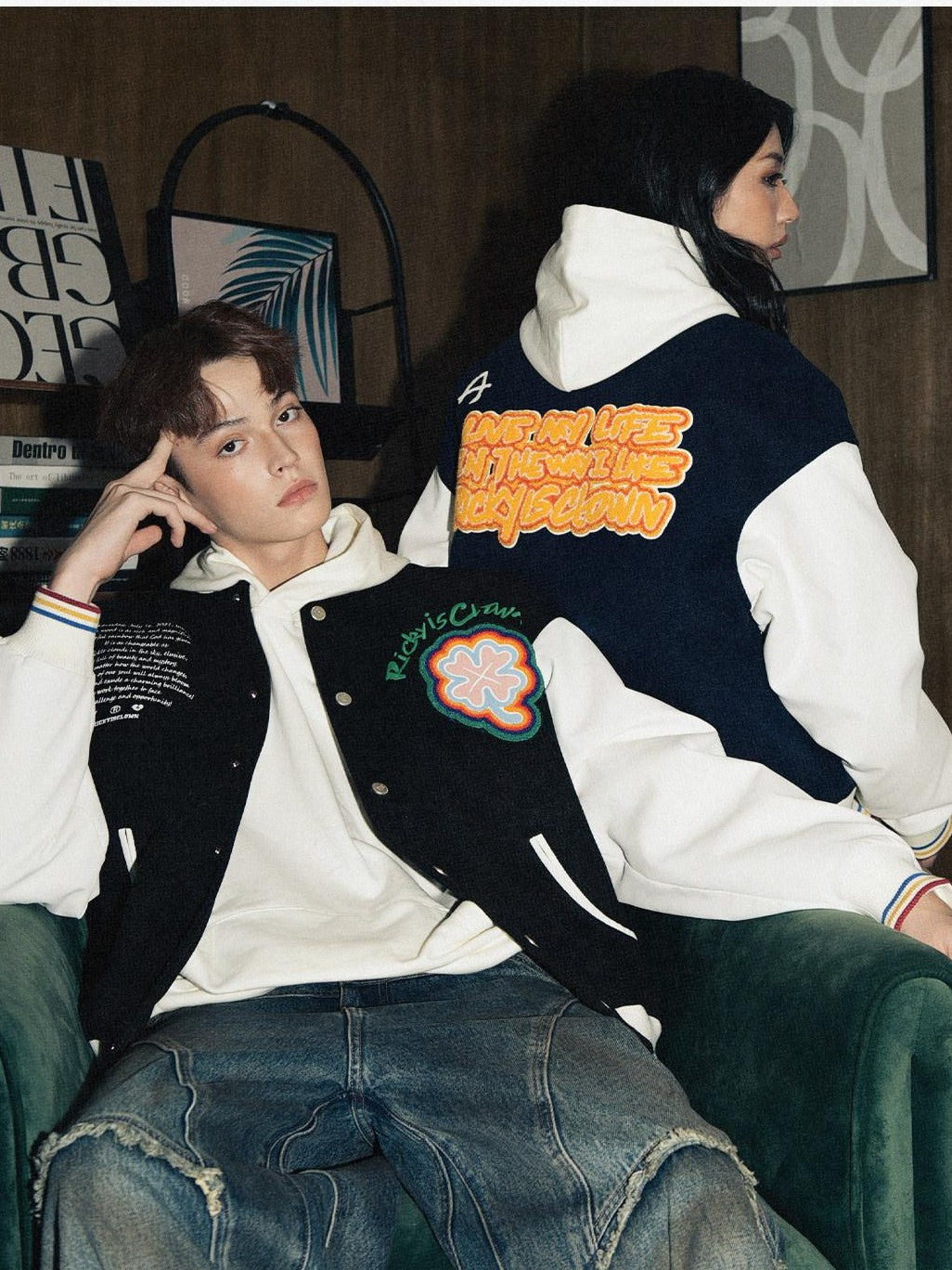 RickyisClown Rainbow Embroidered Four Leaf Clover Loose Fit Men's Polyester Baseball Jerseys