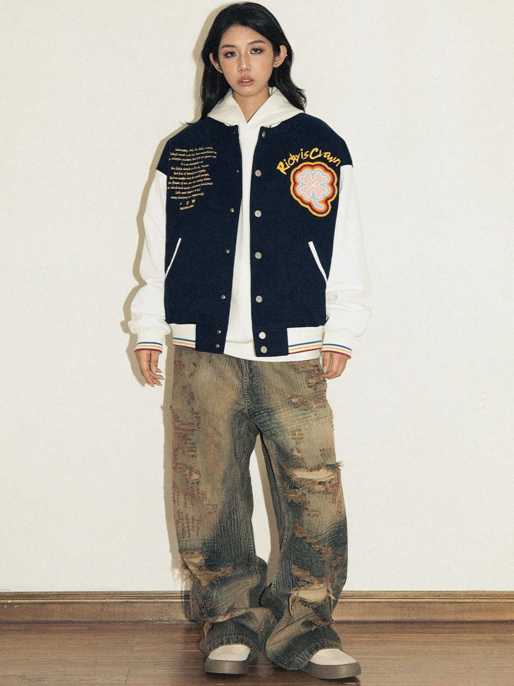 RickyisClown Rainbow Embroidered Four Leaf Clover Loose Fit Men's Polyester Baseball Jerseys