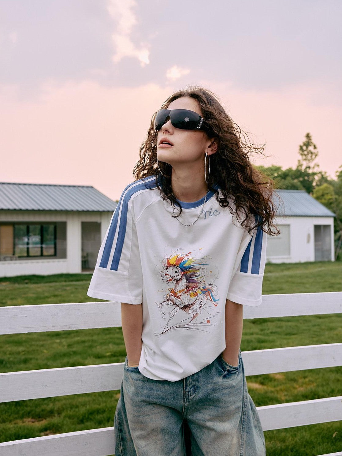 RickyisClown Rainbow Pony Print Colorblock Couple Men's Short Sleeve T-shirts
