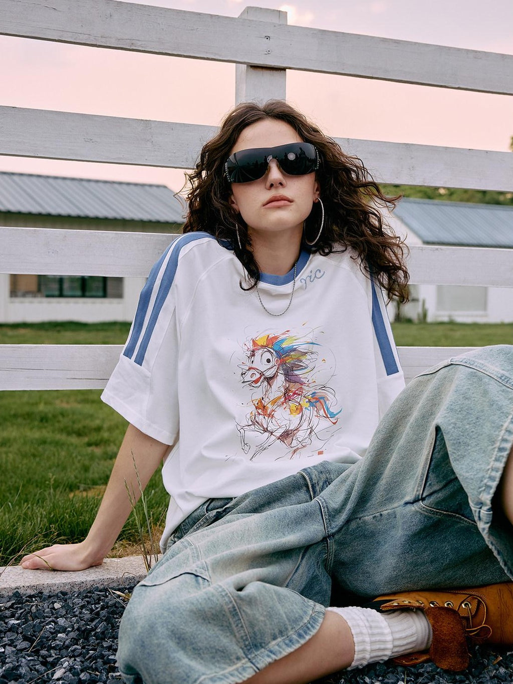 RickyisClown Rainbow Pony Print Colorblock Couple Men's Short Sleeve T-shirts