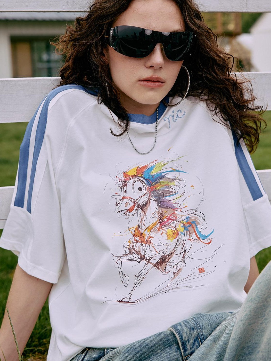 RickyisClown Rainbow Pony Print Colorblock Couple Men's Short Sleeve T-shirts
