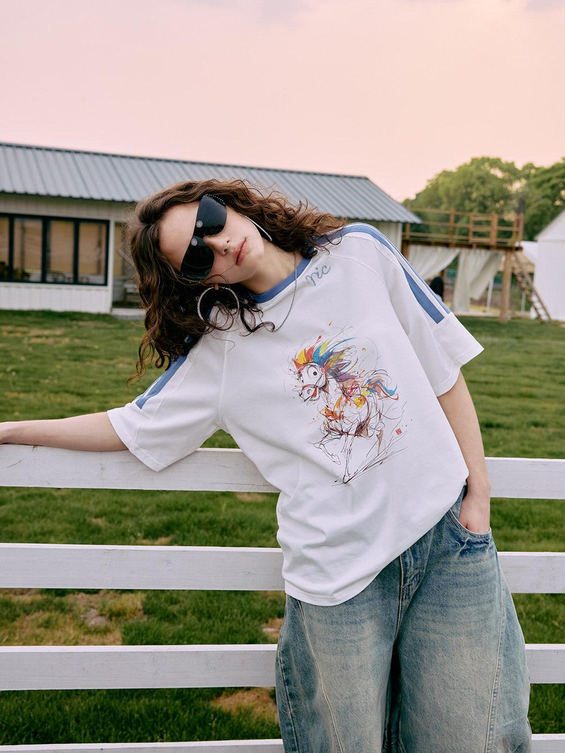 RickyisClown Rainbow Pony Print Colorblock Couple Men's Short Sleeve T-shirts