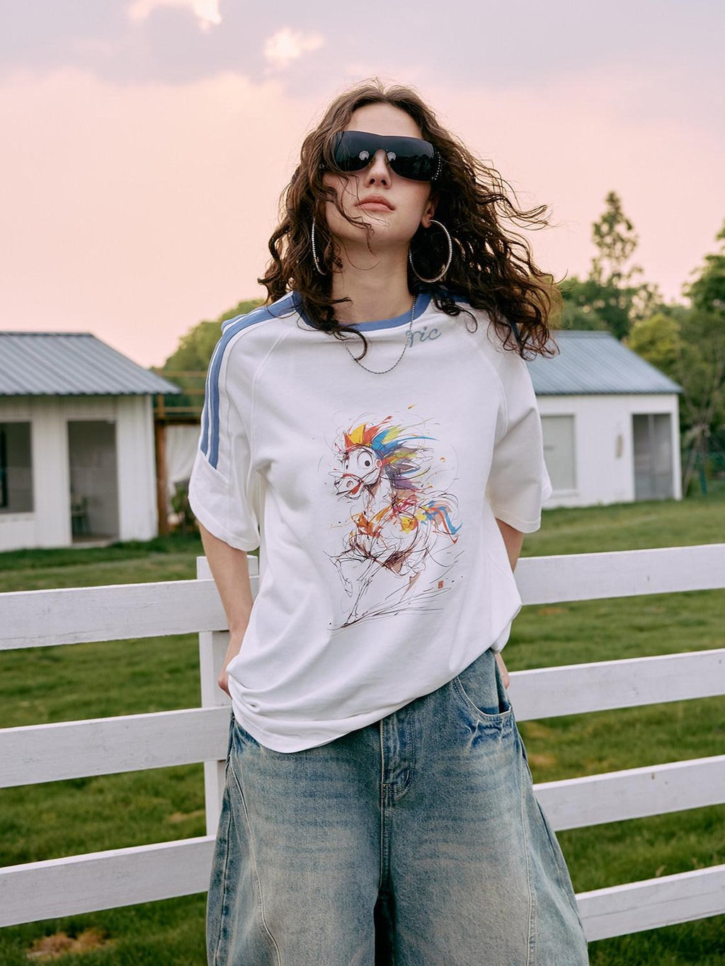 RickyisClown Rainbow Pony Print Colorblock Couple Men's Short Sleeve T-shirts