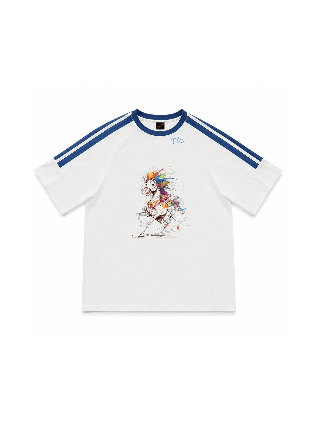 RickyisClown Rainbow Pony Print Colorblock Couple Men's Short Sleeve T-shirts