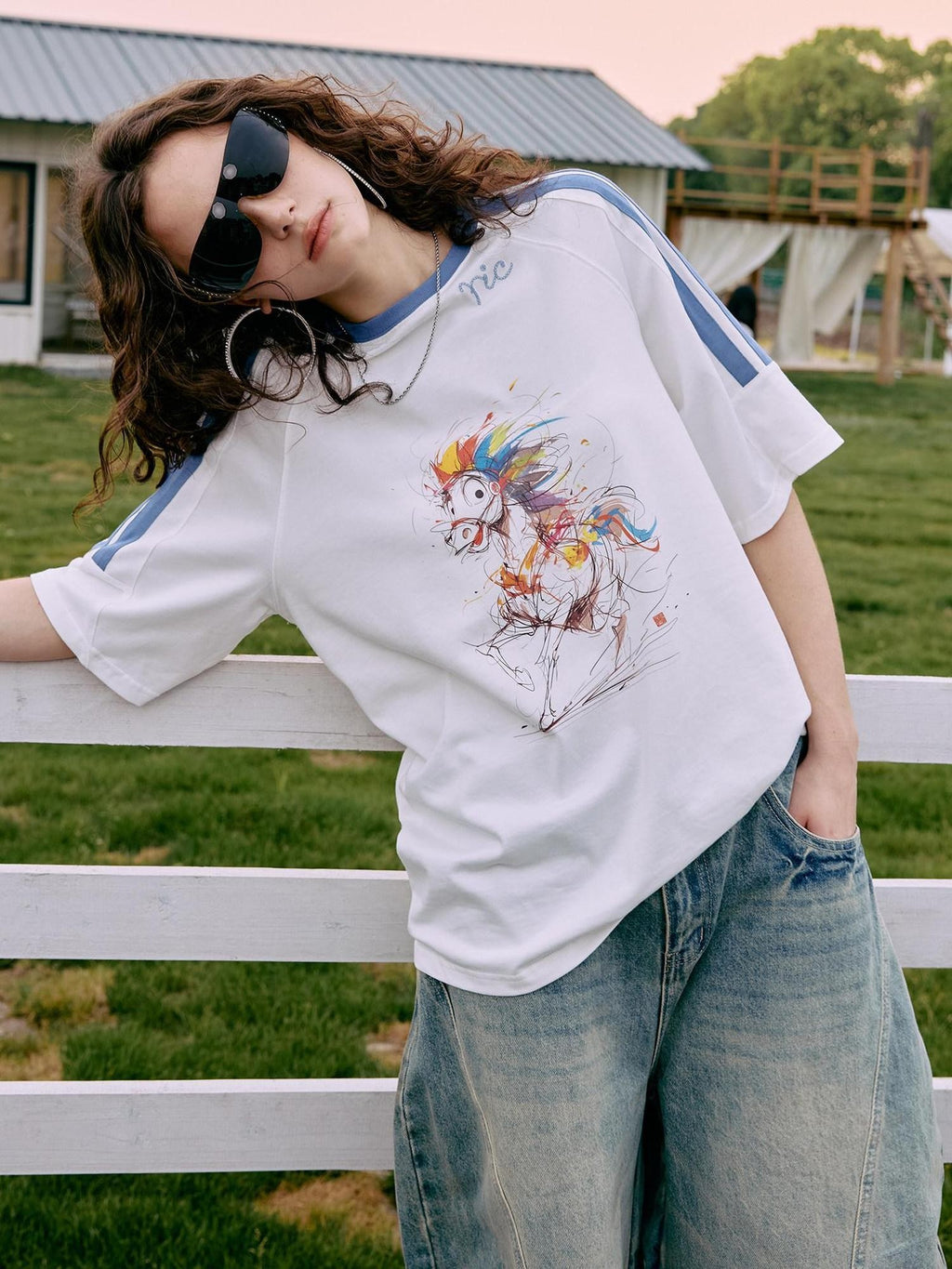 RickyisClown Rainbow Pony Print Colorblock Couple Men's Short Sleeve T-shirts