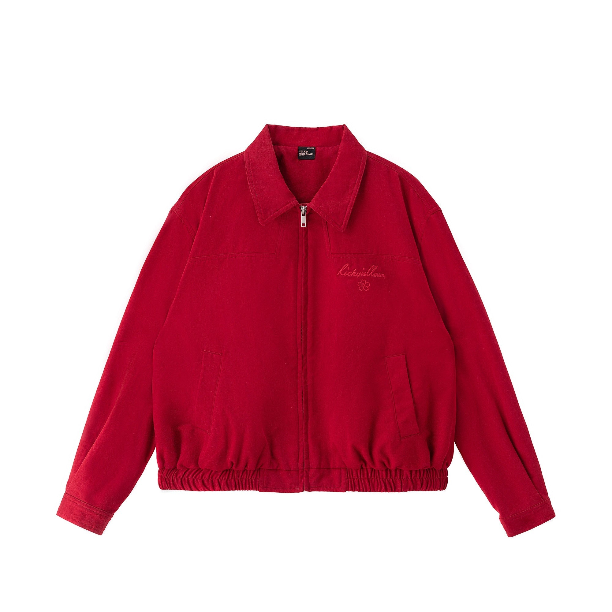 RickyisClown_Red_Floral_Print_Rib_Hem_Baseball_Collar_Loose_Men's_Cotton_Harrington_Jackets_MISSTT