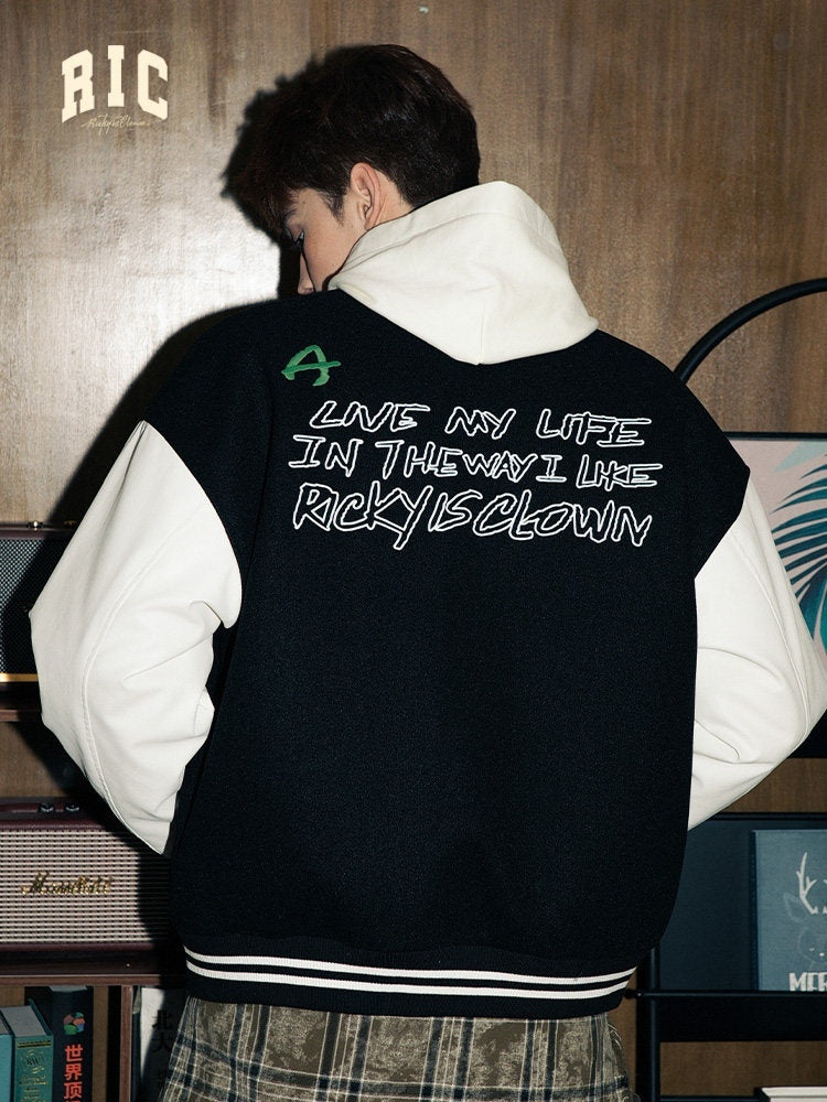 RickyisClown_Retro_Trefoil_Embroidered_Baseball_Collar_Men's_Polyester_Varsity_Jackets_MISSTT
