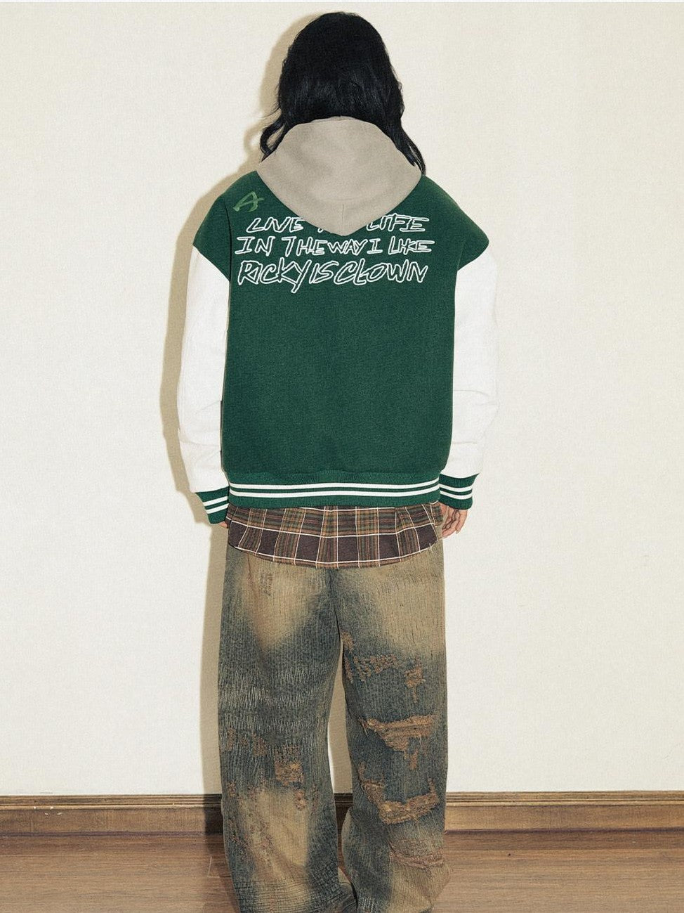 RickyisClown Retro Trefoil Embroidered Baseball Collar Men's Polyester Varsity Jackets