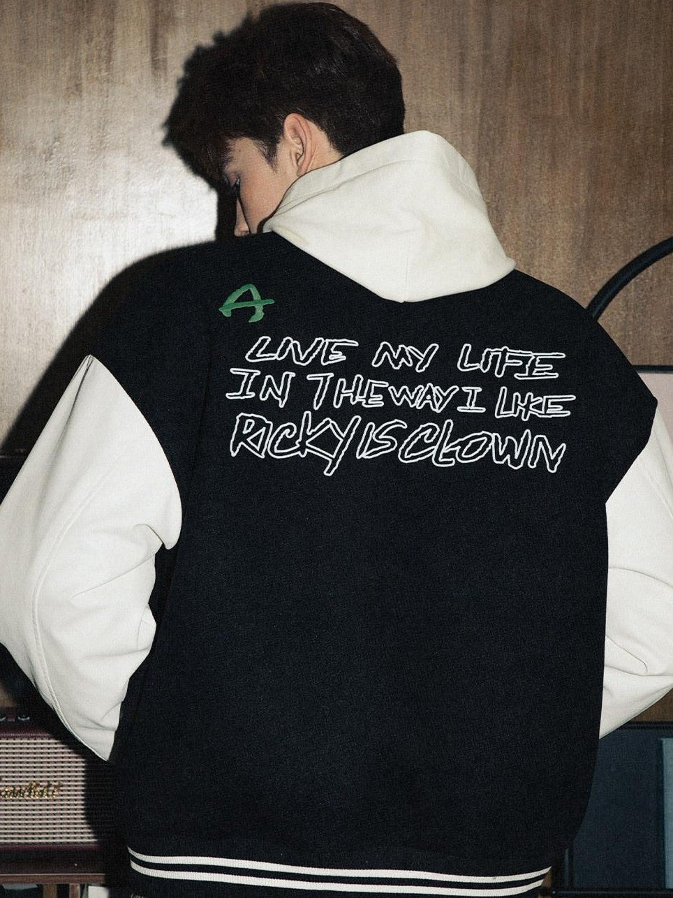 RickyisClown Retro Trefoil Embroidered Baseball Collar Men's Polyester Varsity Jackets