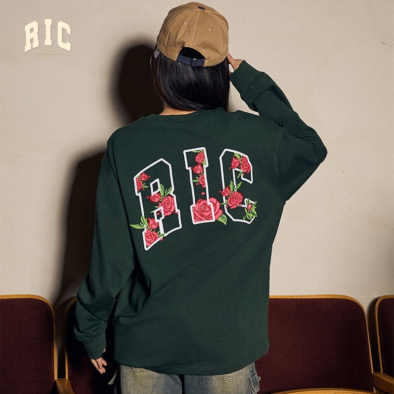 RickyisClown_Rose_Embroidered_Slim_Fit_Men's_Cotton_Blend_Long_Sleeve_T-shirts_MISSTT
