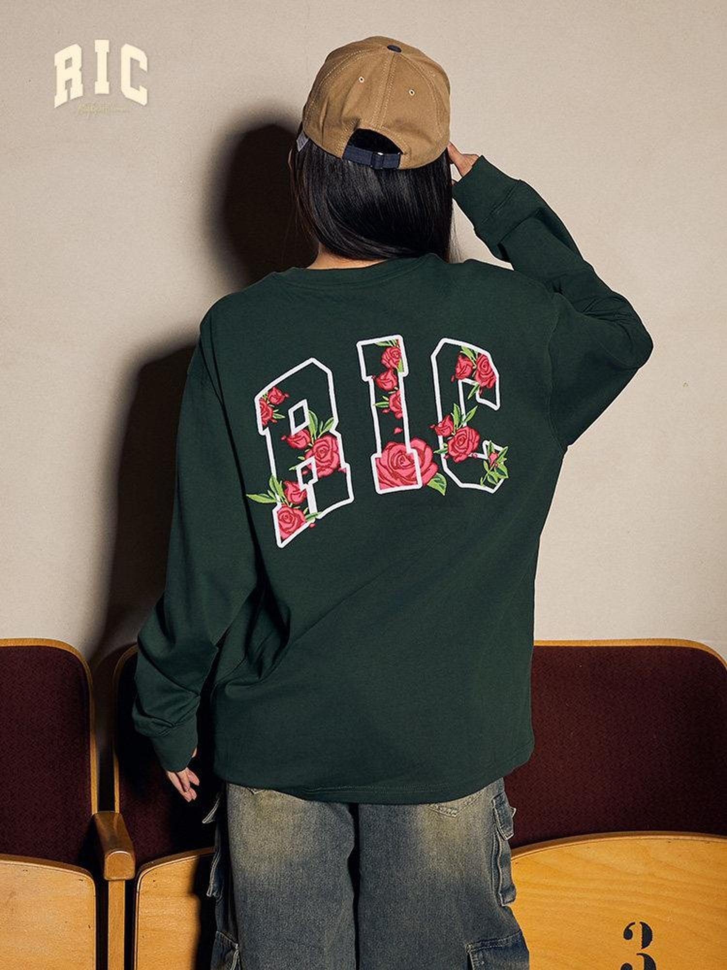 RickyisClown Rose Embroidered Slim Fit Men's Cotton Blend Long Sleeve T-shirts