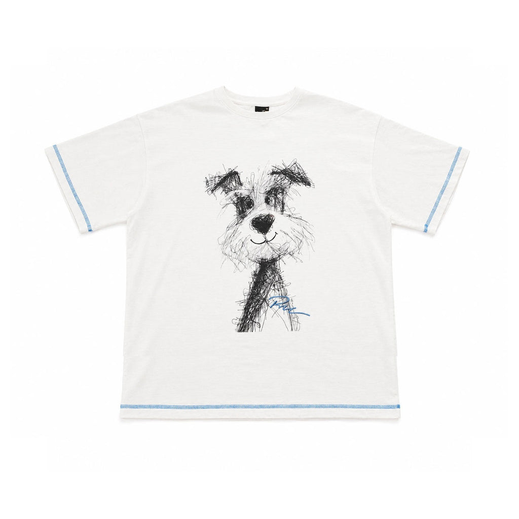 RickyisClown_Scribble_Puppy_Contrast_Print_Men's_Slub_Cotton_Short_Sleeve_T-shirts_MISSTT