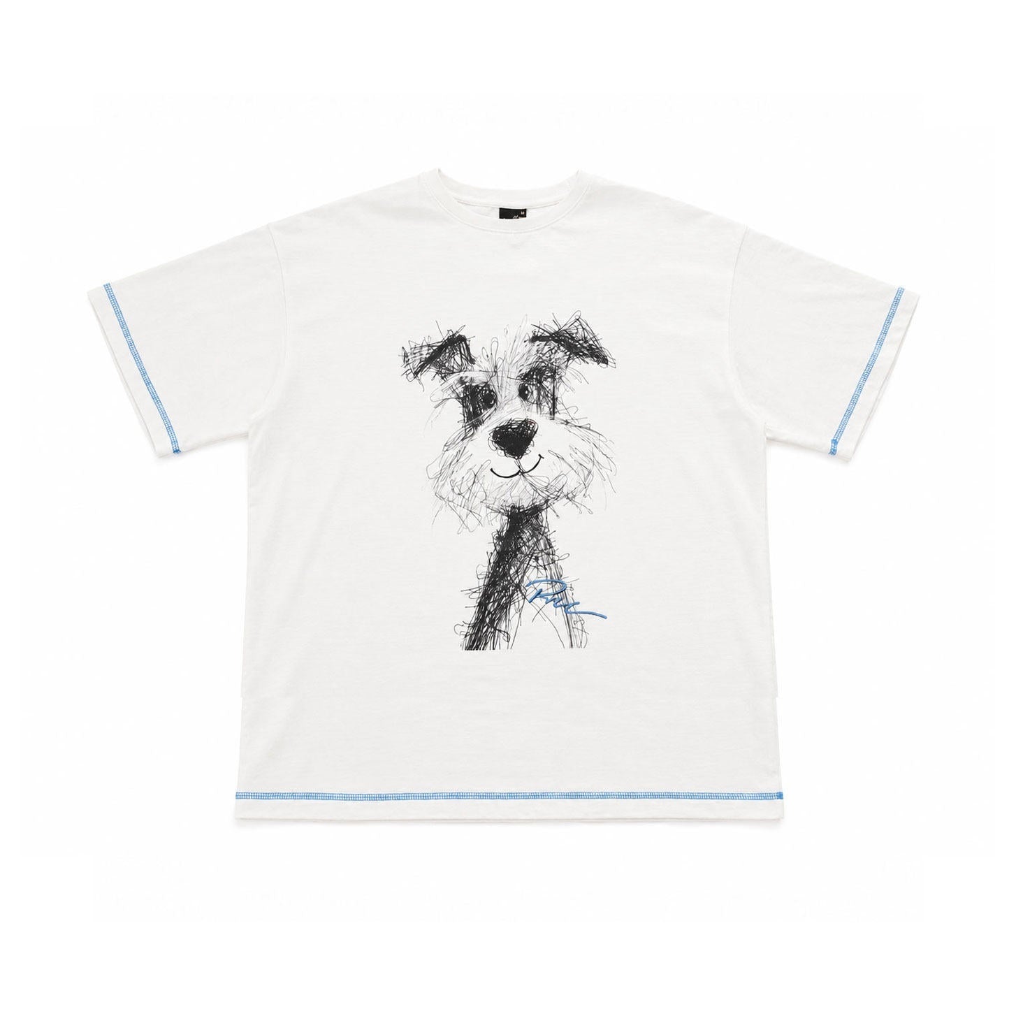RickyisClown_Scribble_Puppy_Contrast_Print_Men's_Slub_Cotton_Short_Sleeve_T-shirts_MISSTT