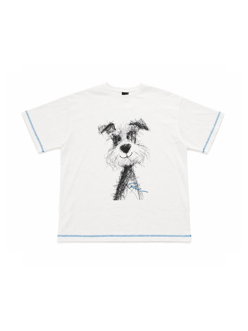 RickyisClown Scribble Puppy Contrast Print Men's Slub Cotton Short Sleeve T-shirts