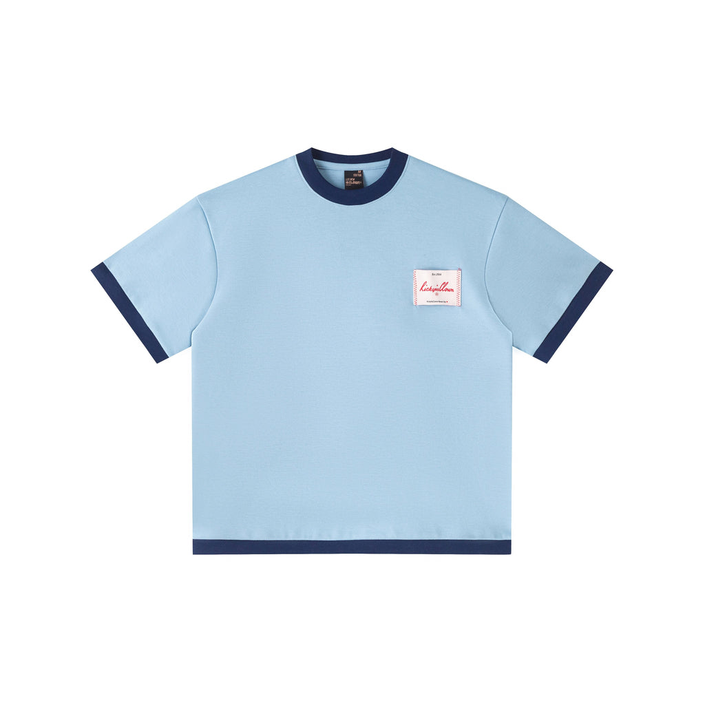 RickyisClown_Sky_Blue_Woven_Label_Geometric_Print_Loose_Men's_Cotton_Short_Sleeve_T-shirts_MISSTT