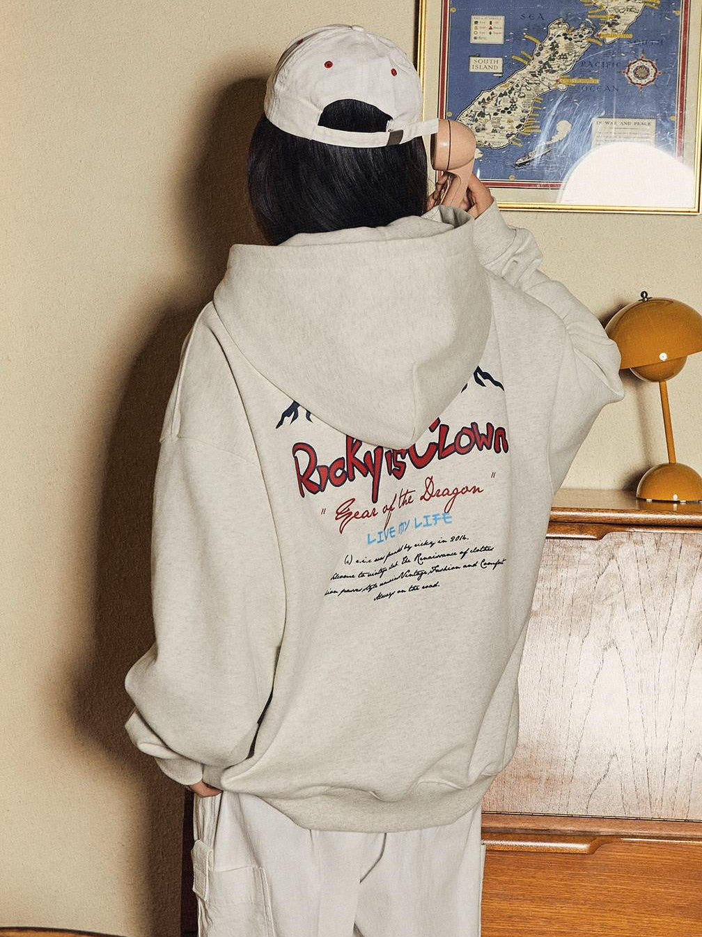 RickyisClown Snow Mountain Letter Print Casual Loose Men's Pullover Hoodies