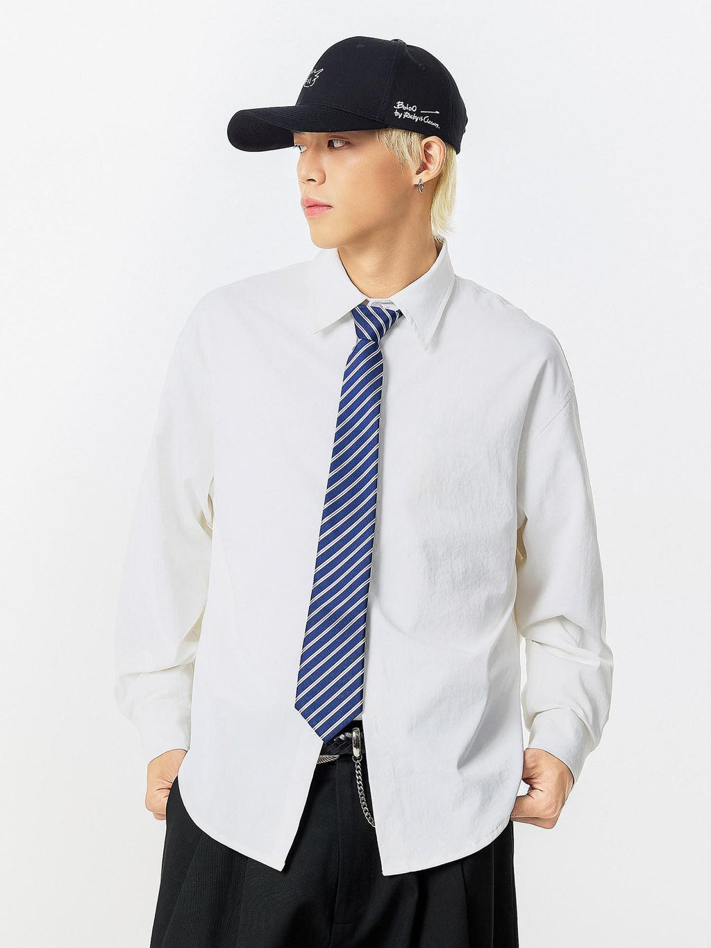 Solid Contrast Back Letter Embroidery Loose Men's Polyester Dress Shirts