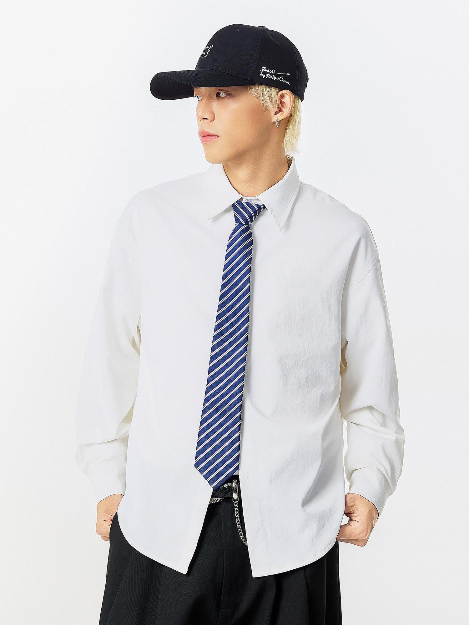 Solid Contrast Back Letter Embroidery Loose Men's Polyester Dress Shirts