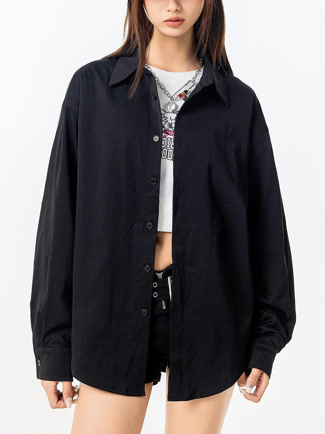 Solid Contrast Back Letter Embroidery Loose Men's Polyester Dress Shirts