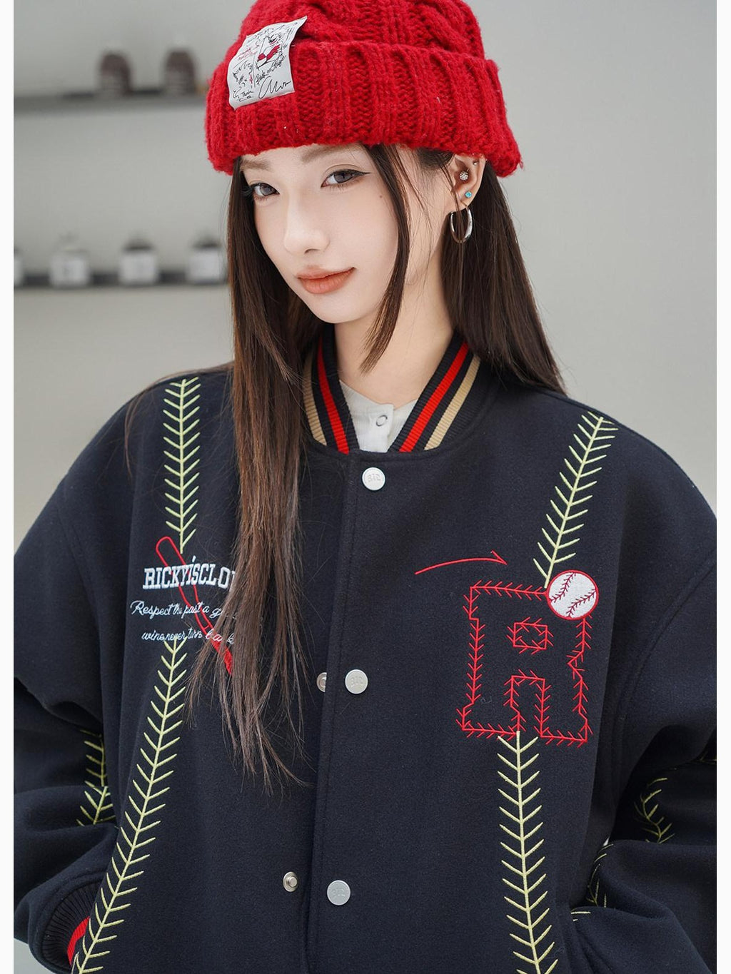 RickyisClown Sporty Baseball Quilted Loose Fit Men's Cotton Padded Puffer Jackets