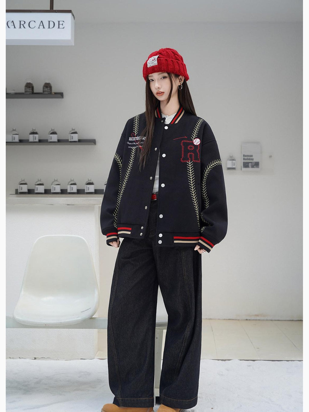 RickyisClown Sporty Baseball Quilted Loose Fit Men's Cotton Padded Puffer Jackets