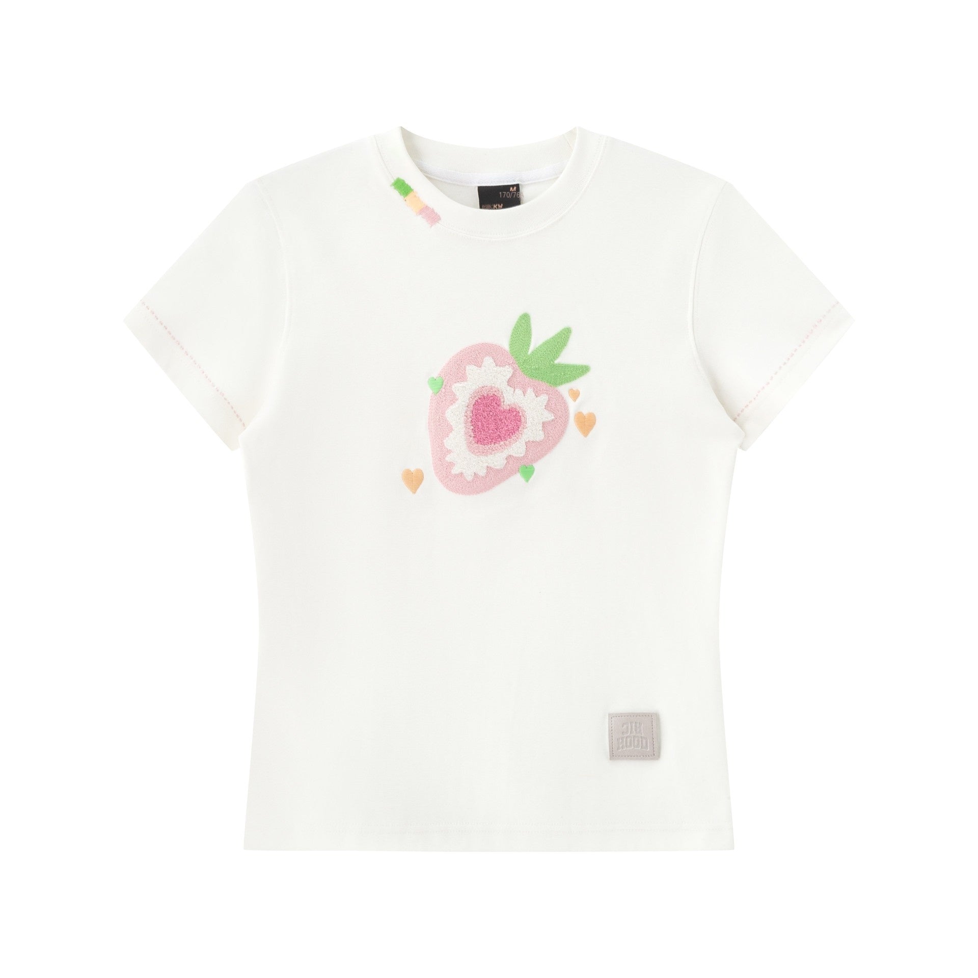 RickyisClown_Strawberry_Chenille_Embroidered_Slim_Men's_Cotton_Blend_Short_Sleeve_T-shirts_MISSTT
