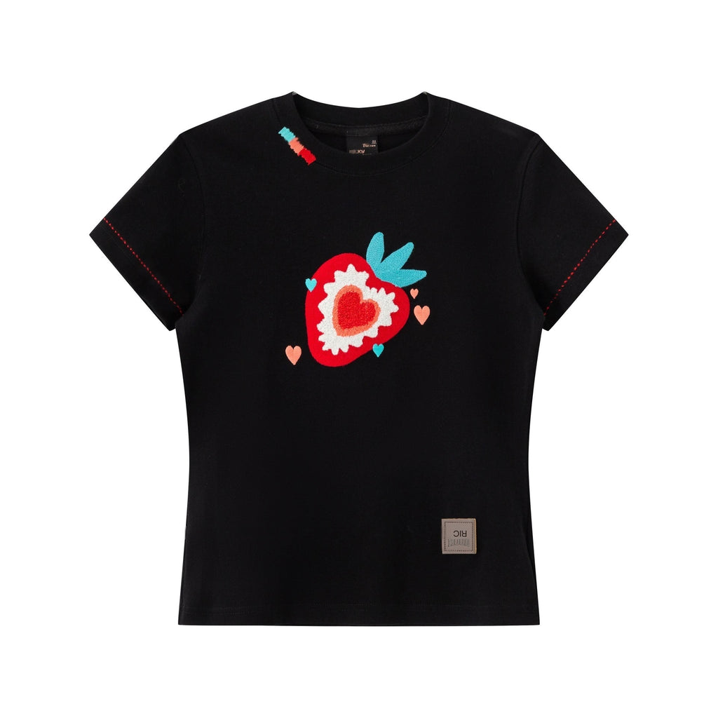 RickyisClown_Strawberry_Chenille_Embroidered_Slim_Men's_Cotton_Blend_Short_Sleeve_T-shirts_MISSTT
