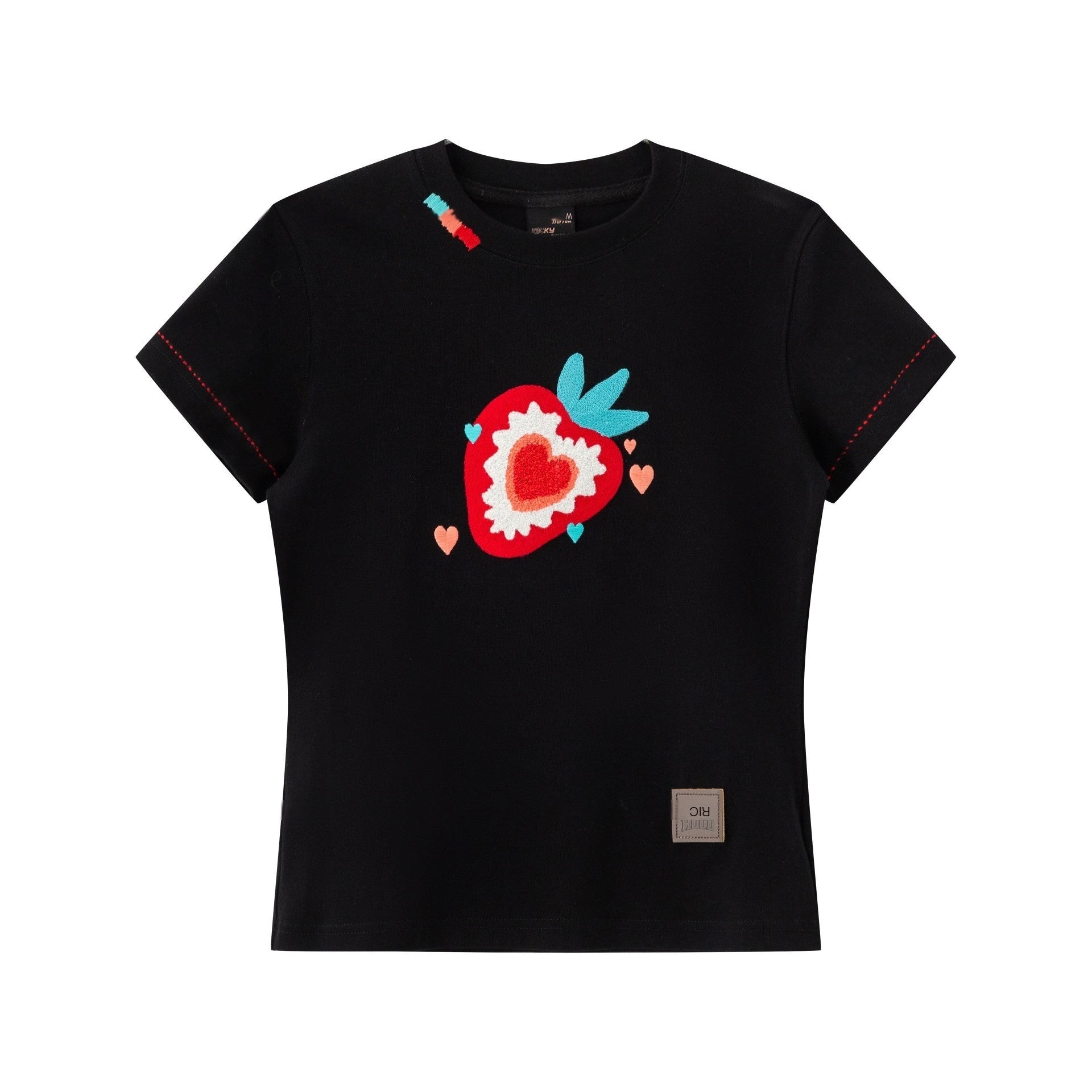 RickyisClown_Strawberry_Chenille_Embroidered_Slim_Men's_Cotton_Blend_Short_Sleeve_T-shirts_MISSTT