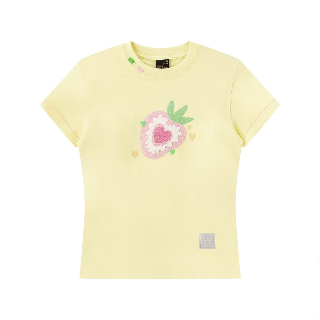 RickyisClown_Strawberry_Chenille_Embroidered_Slim_Men's_Cotton_Blend_Short_Sleeve_T-shirts_MISSTT