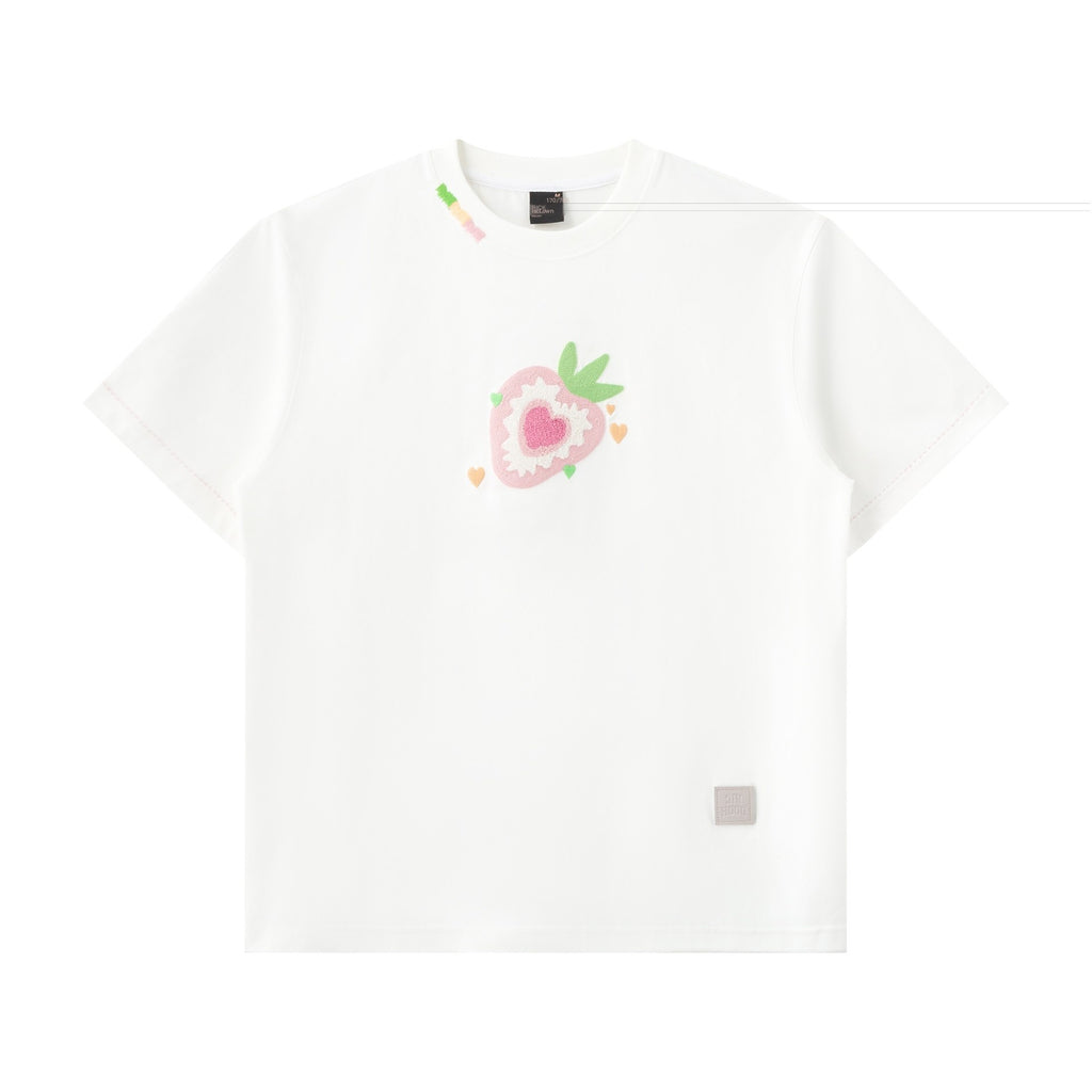 RickyisClown_Strawberry_Chenille_Embroidered_Slim_Men's_Cotton_Blend_Short_Sleeve_T-shirts_MISSTT