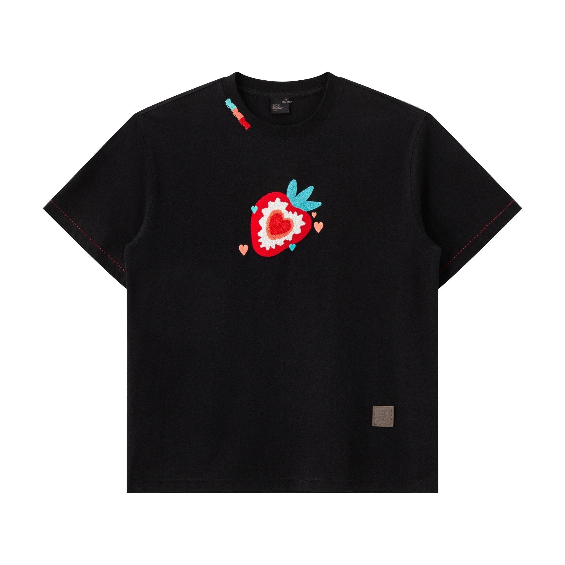 RickyisClown_Strawberry_Chenille_Embroidered_Slim_Men's_Cotton_Blend_Short_Sleeve_T-shirts_MISSTT