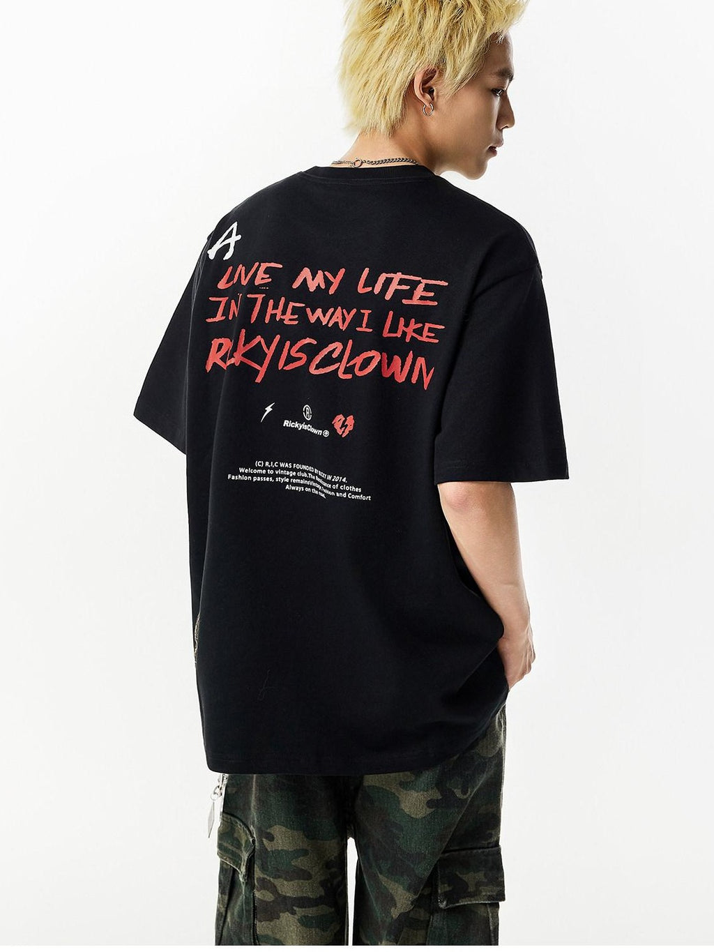 RickyisClown Streetwear American Oversized Men's Pure Cotton Short Sleeve T-shirts