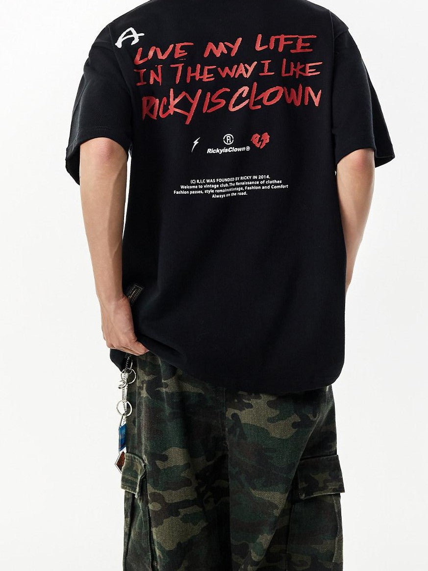 RickyisClown Streetwear American Oversized Men's Pure Cotton Short Sleeve T-shirts