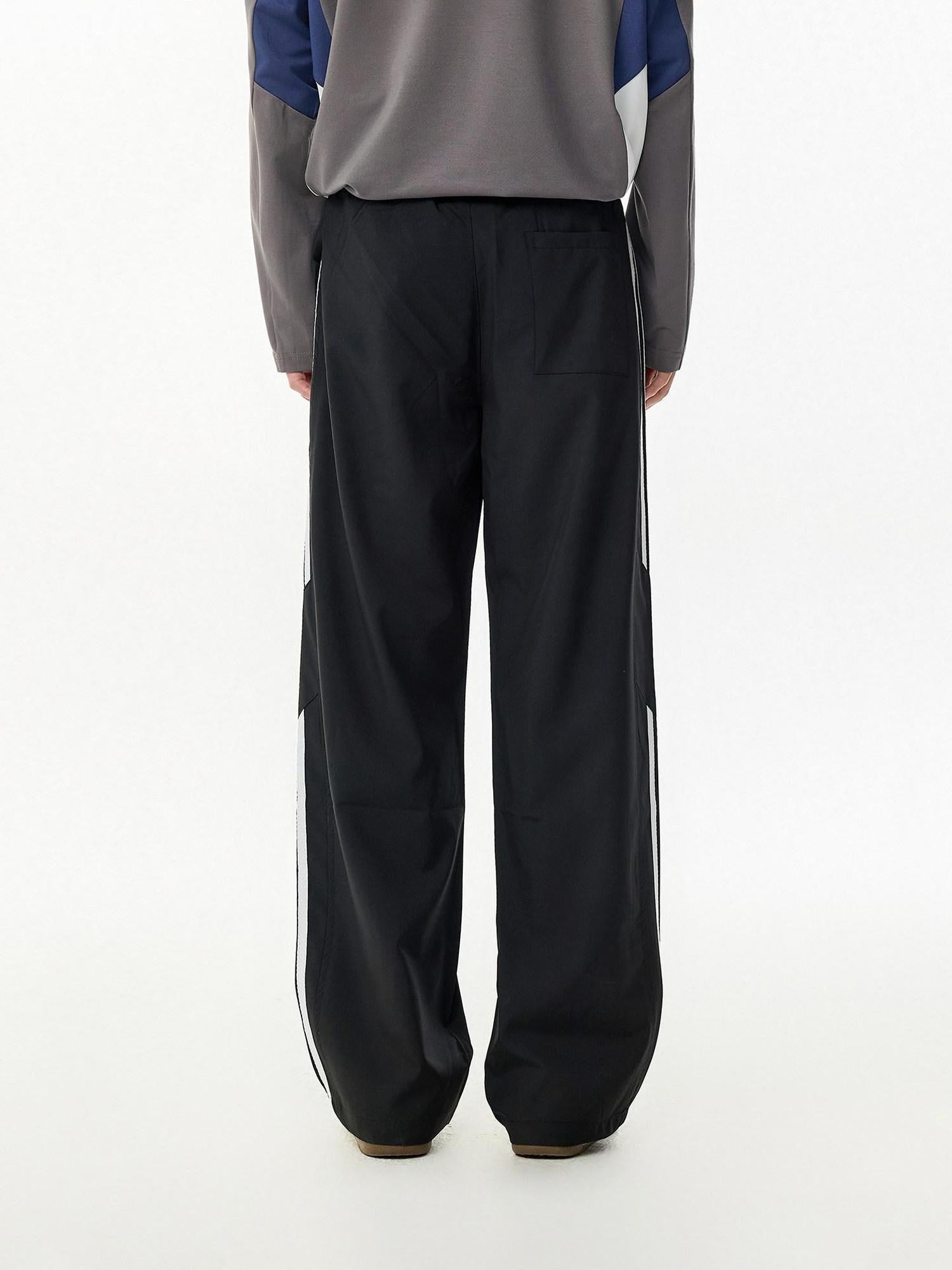 RickyisClown Striped Breathable Elastic Waist Midrise Men's Polyester Straight-leg Pants