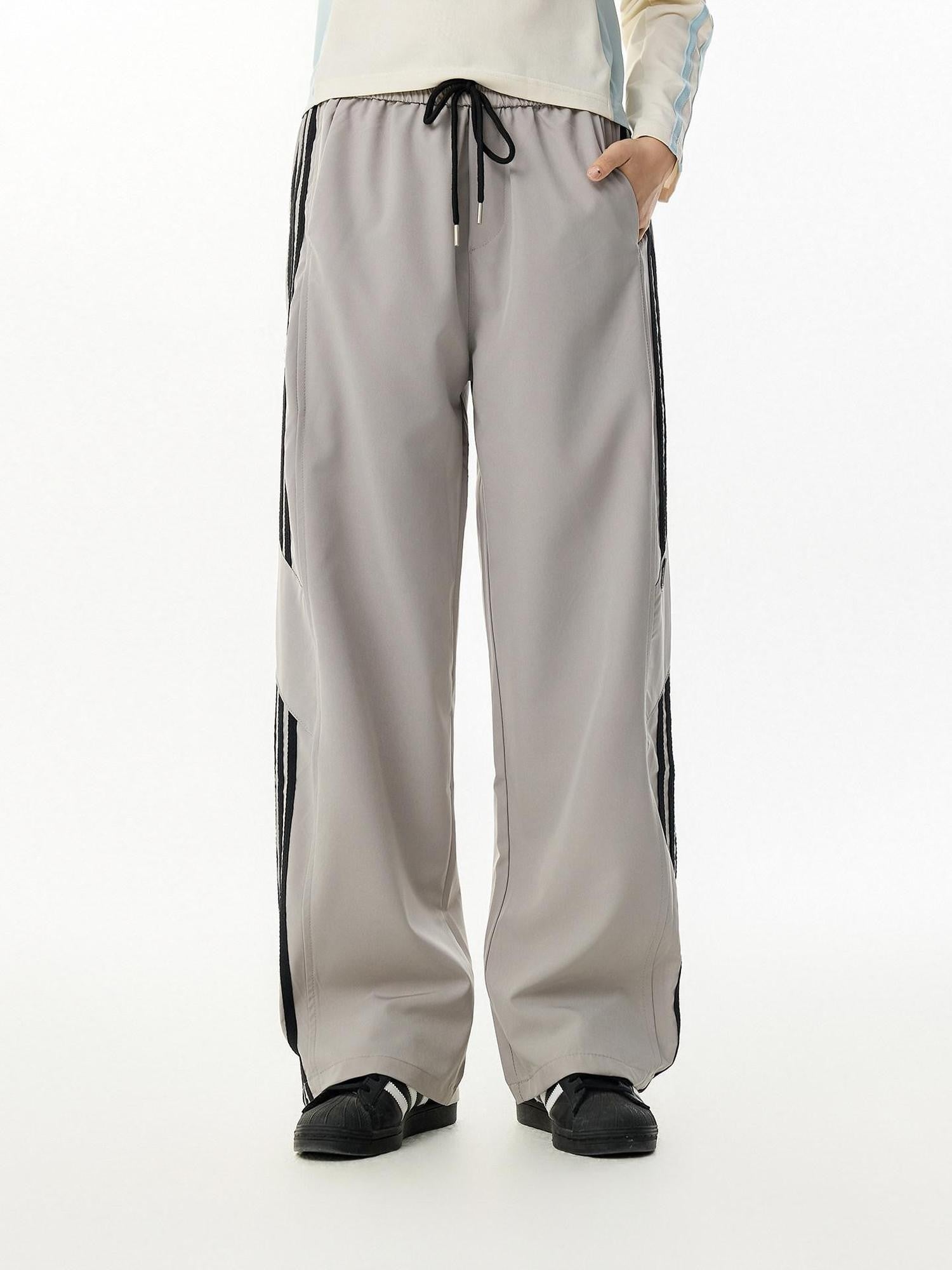 RickyisClown Striped Breathable Elastic Waist Midrise Men's Polyester Straight-leg Pants