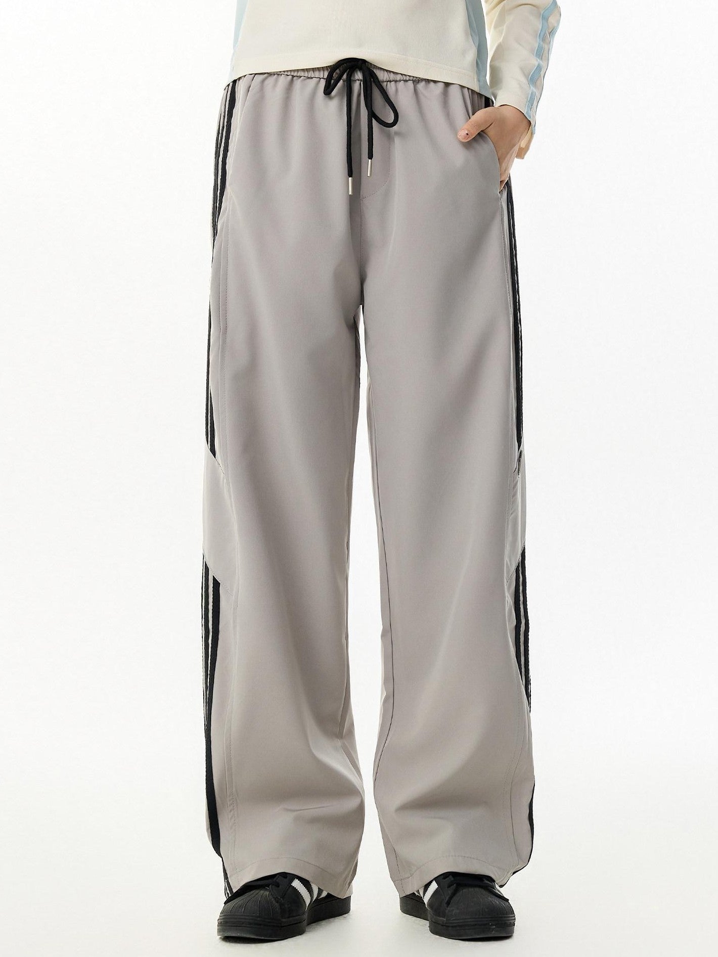 RickyisClown Striped Breathable Elastic Waist Midrise Men's Polyester Straight-leg Pants