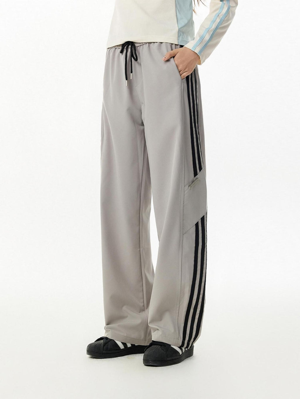 RickyisClown Striped Breathable Elastic Waist Midrise Men's Polyester Straight-leg Pants