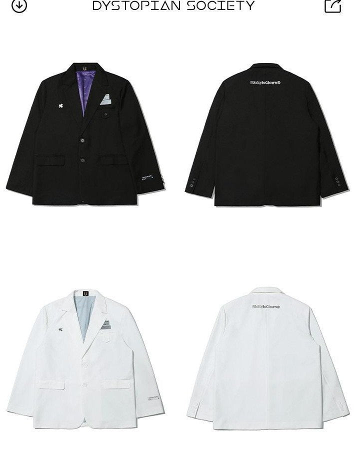 RickyisClown Striped Clown Embroidery Reflective Patch Men's Polyester Viscose Casual Blazers