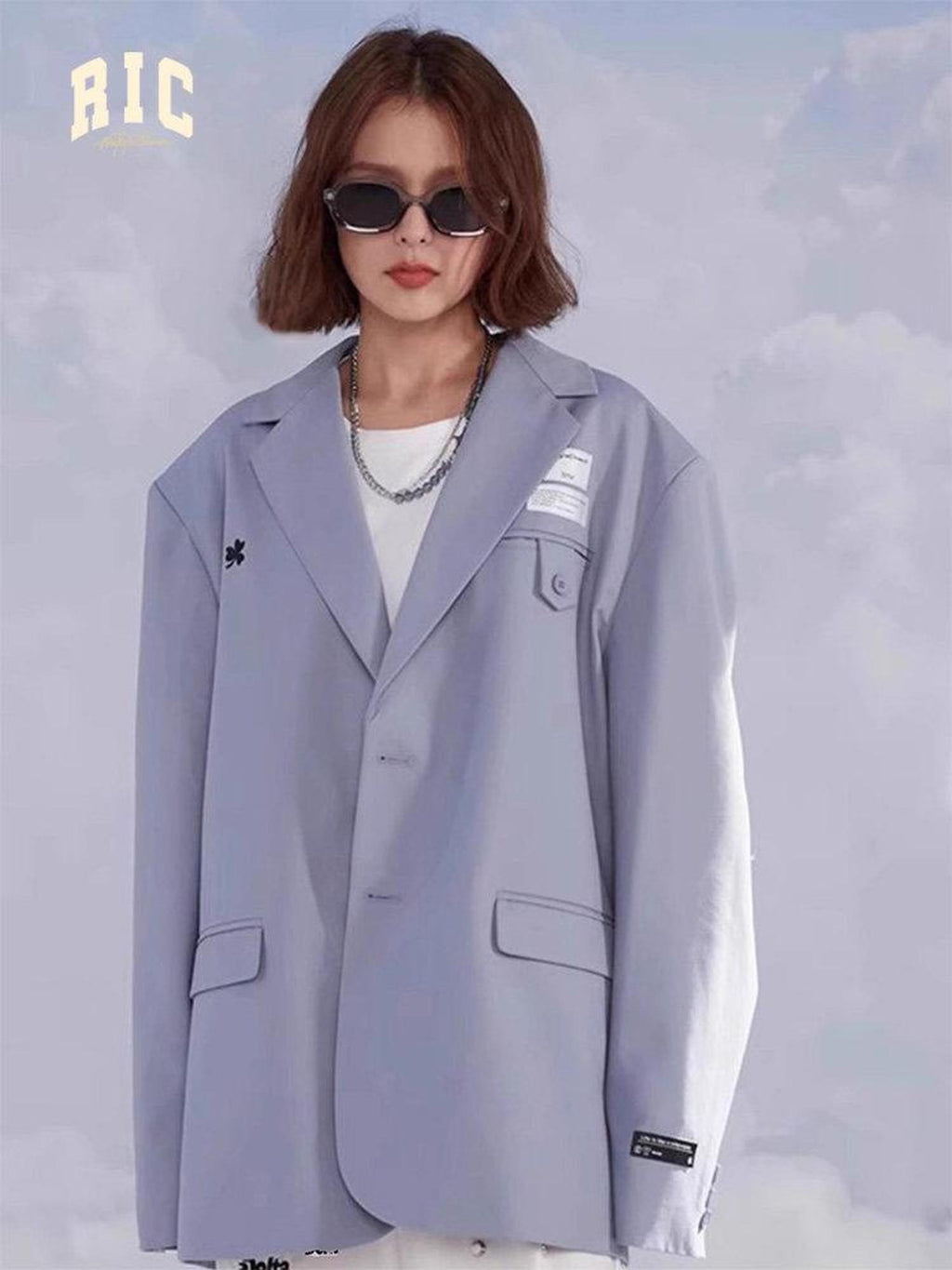 RickyisClown Striped Clown Embroidery Reflective Patch Men's Polyester Viscose Casual Blazers