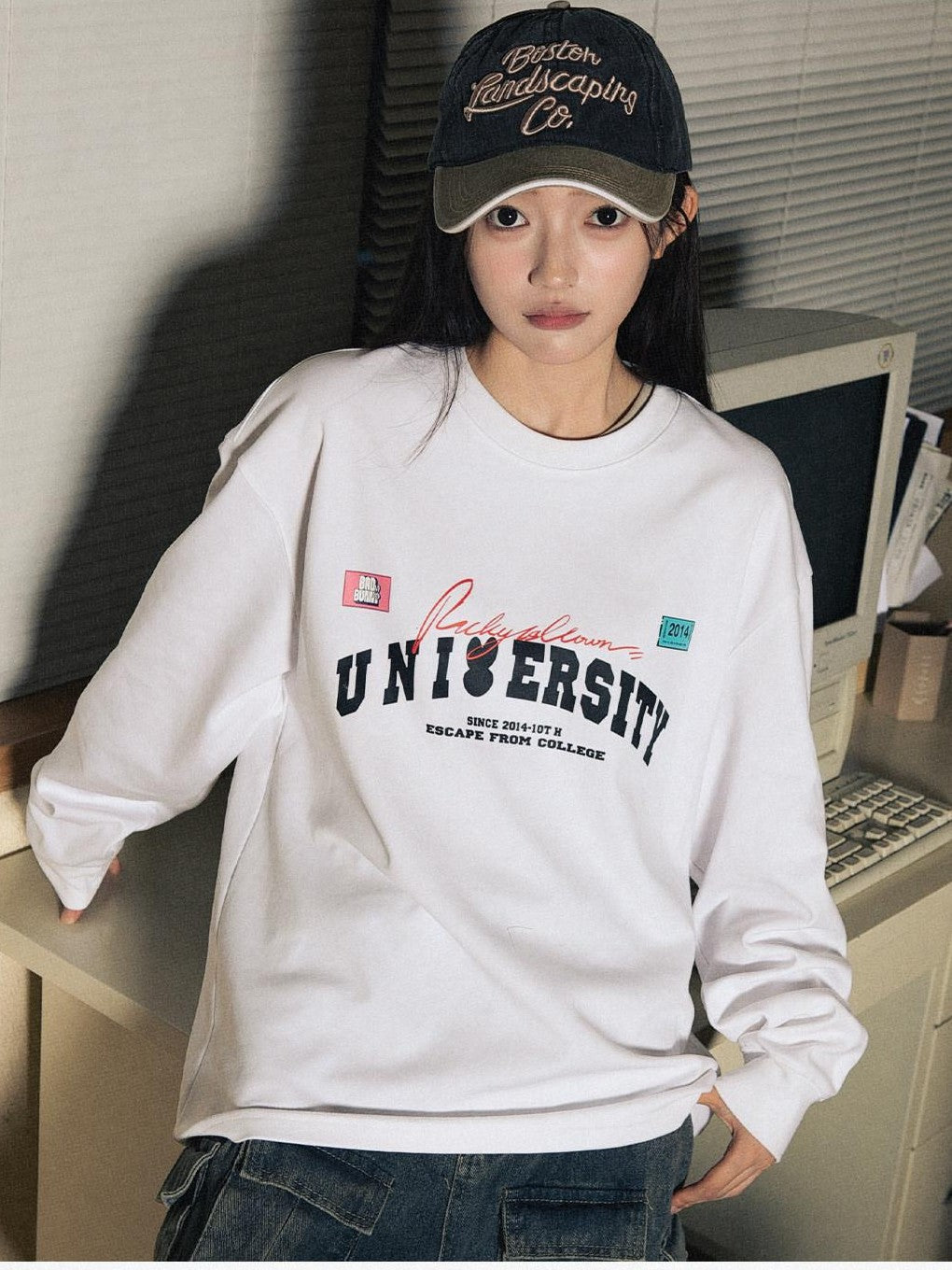 RickyisClown Swirl Rabbit Anniversary Print Crew Neck Men's Long Sleeve T-shirts
