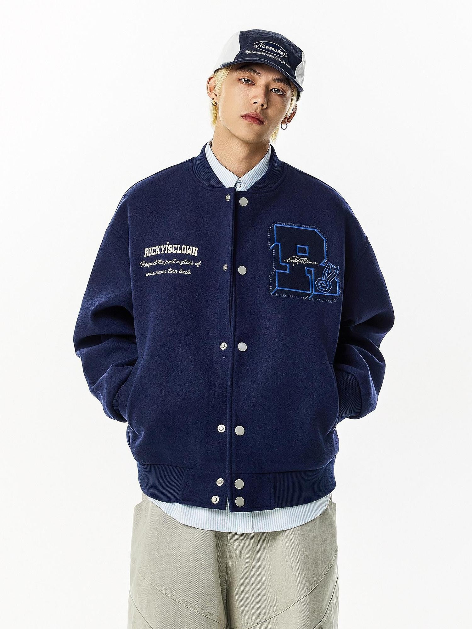 RickyisClown Swirl Rabbit Applique Embroidery Ribbed Hem Men's Polyester Baseball Jerseys