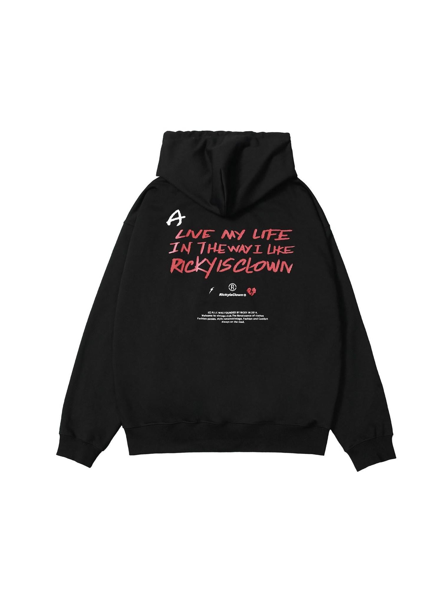 RickyisClown Swirl Rabbit Black Vinyl Record Print Oversized Men's Pullover Hoodies