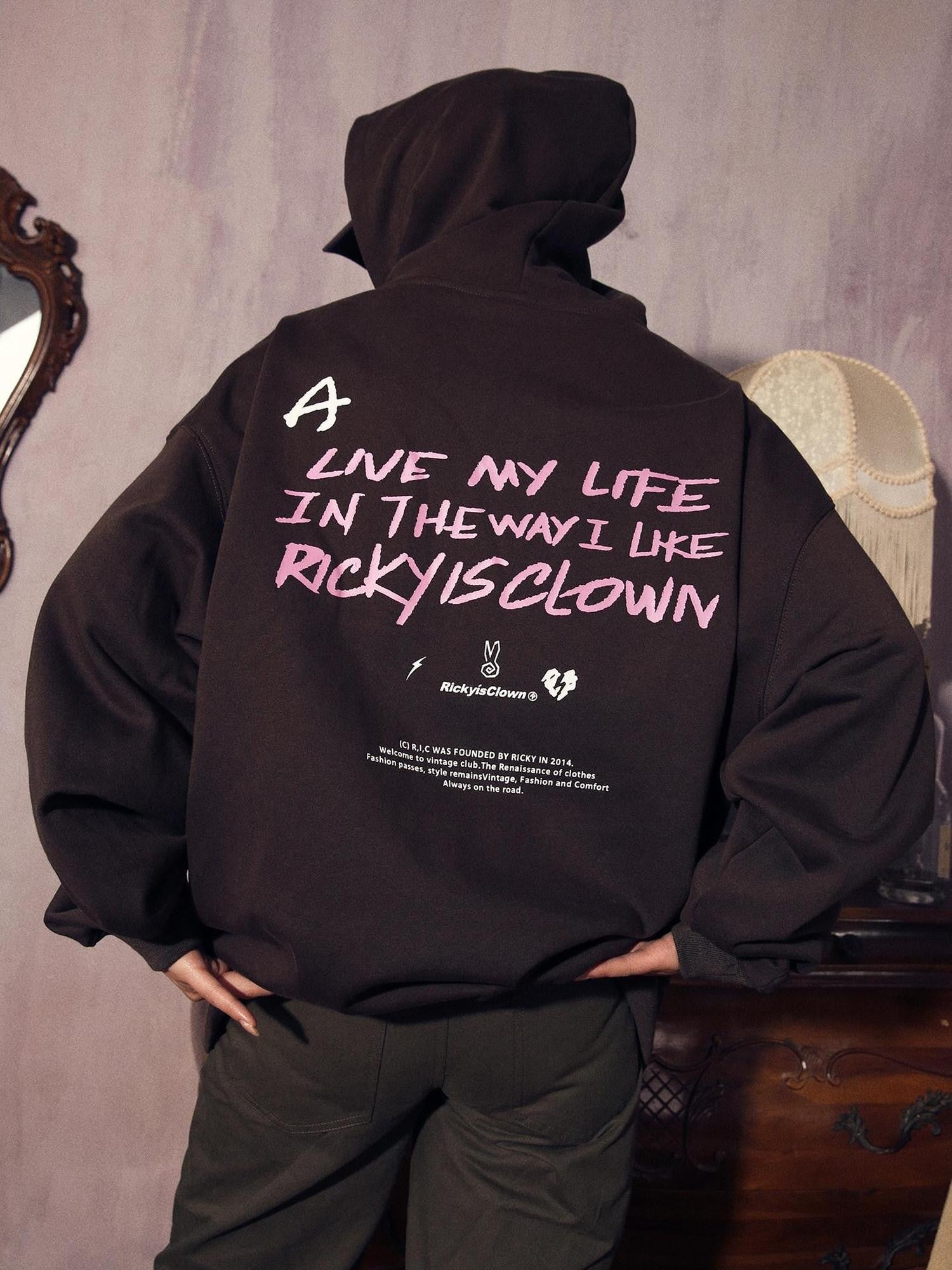 RickyisClown Swirl Rabbit Black Vinyl Record Print Oversized Men's Pullover Hoodies