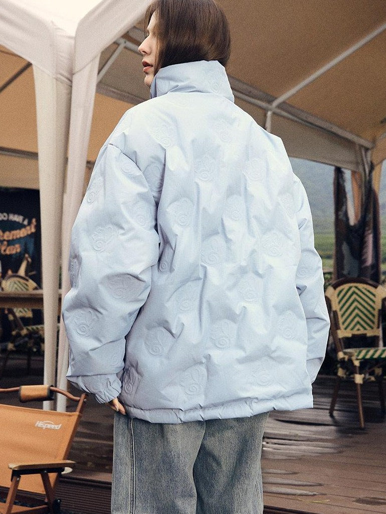 RickyisClown Swirl Rabbit Embossed Lightweight Loose Men's 90 White Duck Down Down Jackets