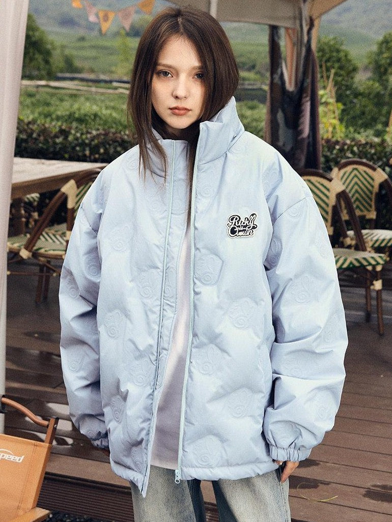 RickyisClown Swirl Rabbit Embossed Lightweight Loose Men's 90 White Duck Down Down Jackets
