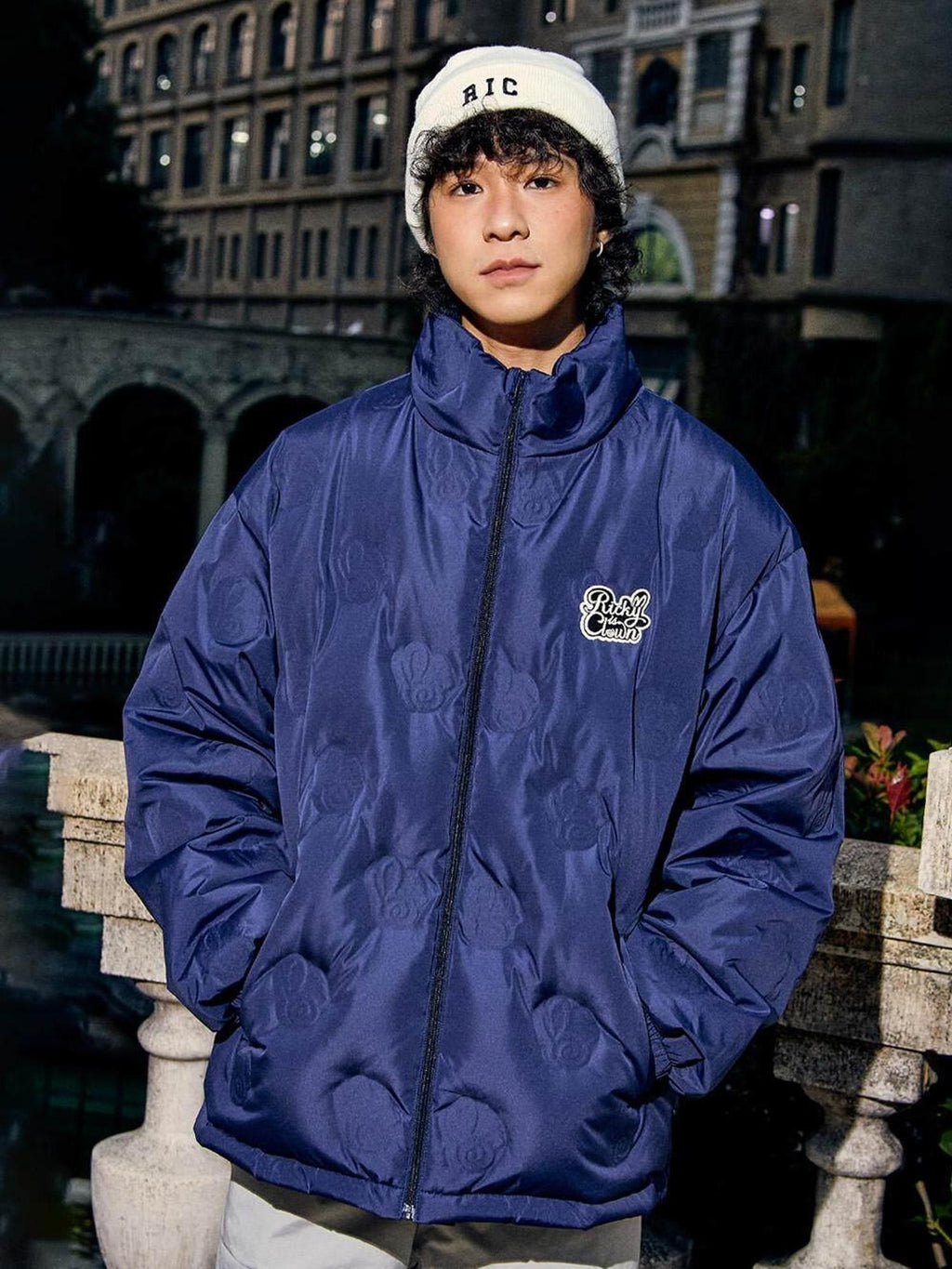 RickyisClown Swirl Rabbit Embossed Lightweight Loose Men's 90 White Duck Down Down Jackets